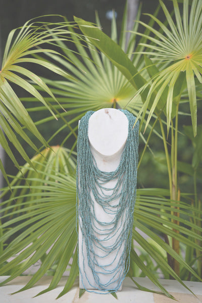 Handmade Turquoise Glass Bead Waterfall Necklace